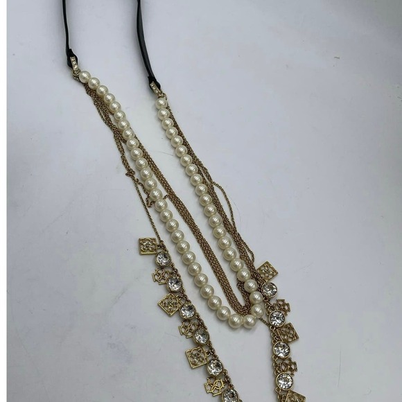 Ann Taylor Faux Pearl Rhinestone Six-Strand Statement Runway Necklace $90 MSRP - Picture 10 of 11